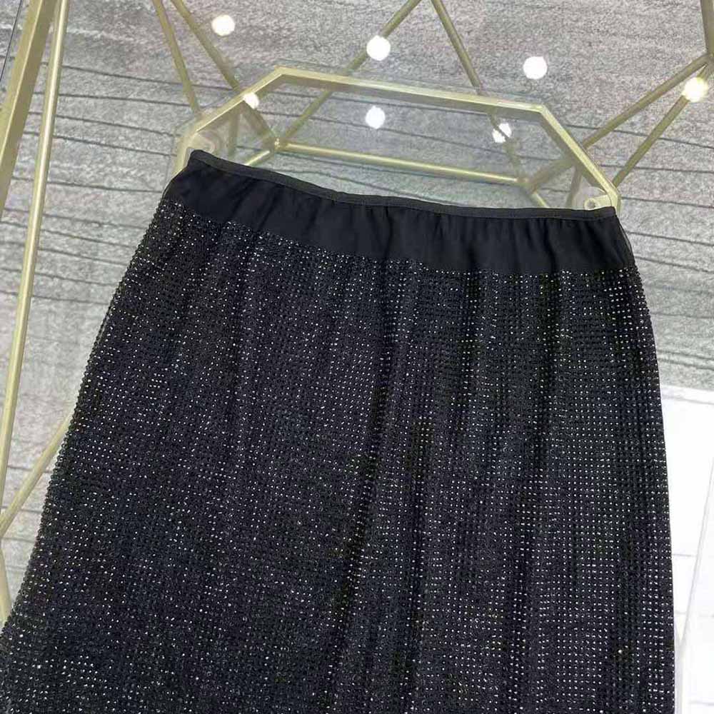 Prada Women Chiffon Mini Skirt with Micro Studs-Black - image 4