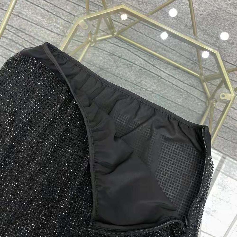 Prada Women Chiffon Mini Skirt with Micro Studs-Black - image 6