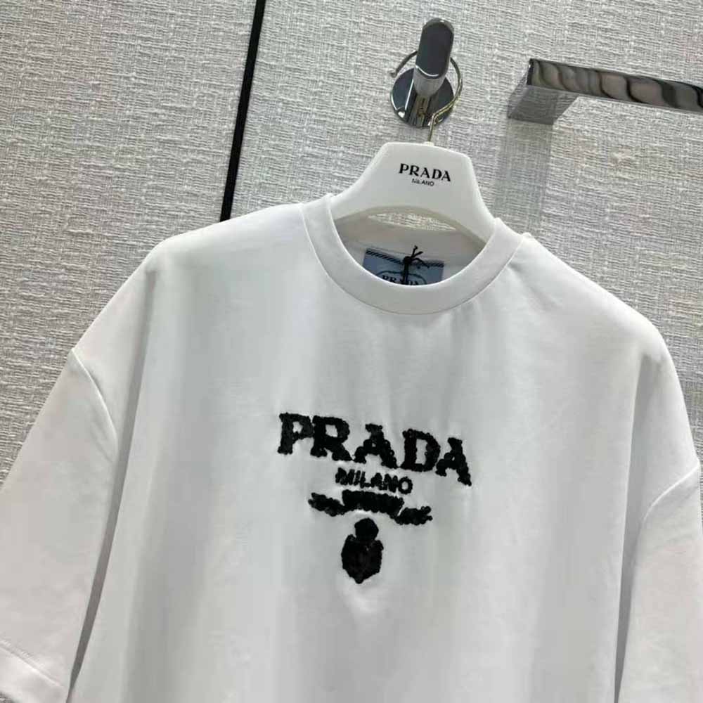 Prada Women Embroidered Interlock Crop T-shirt-White - image 4