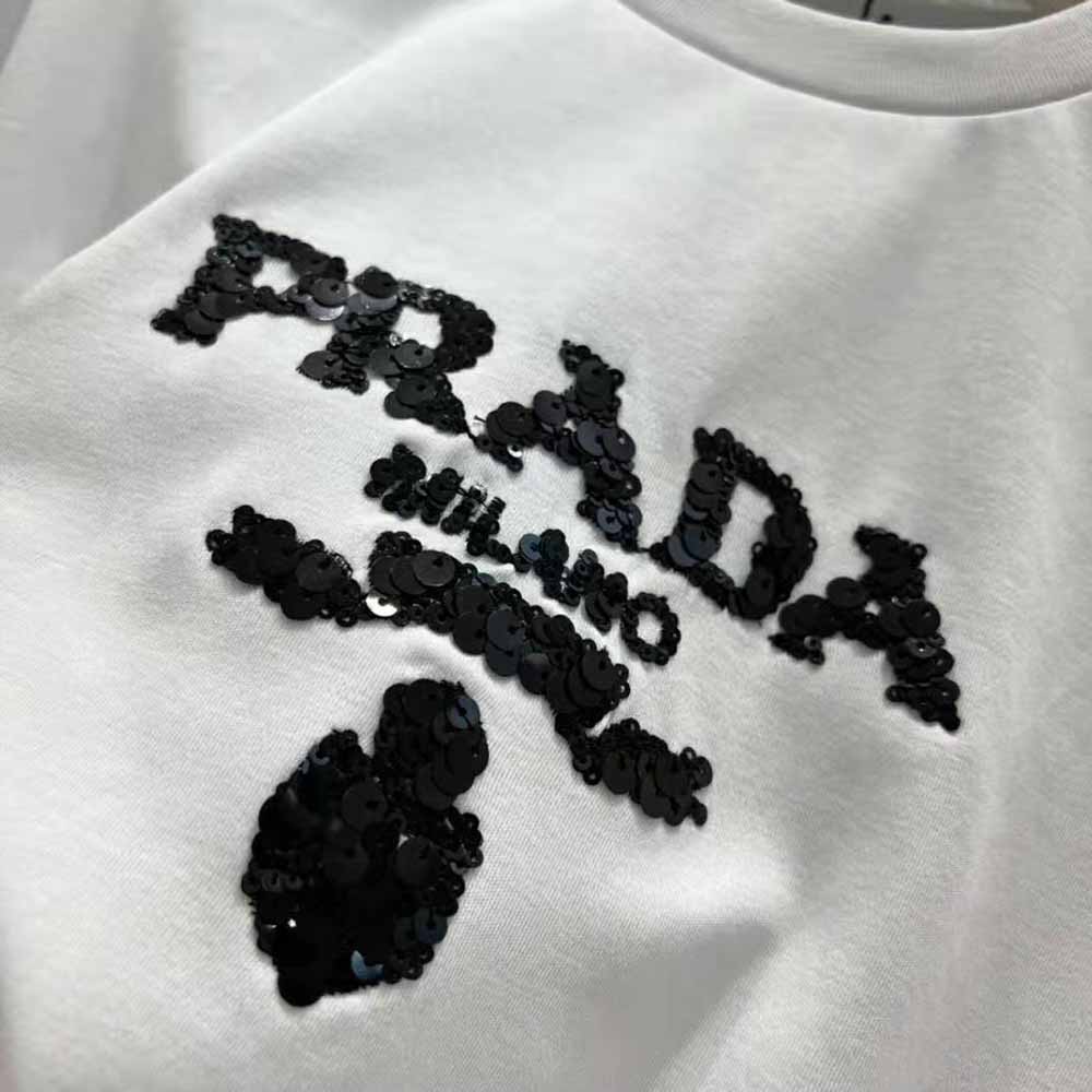 Prada Women Embroidered Interlock Crop T-shirt-White - image 8