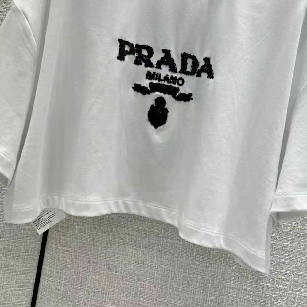 Prada Women Embroidered Interlock Crop T-shirt-White - image 6