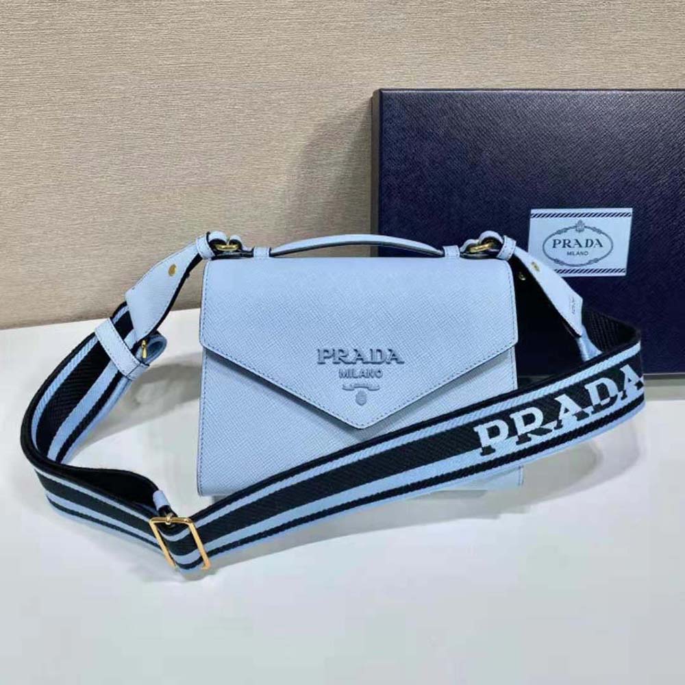 Close-up of signature silver-tone hardware on Prada Women Monochrome Bag