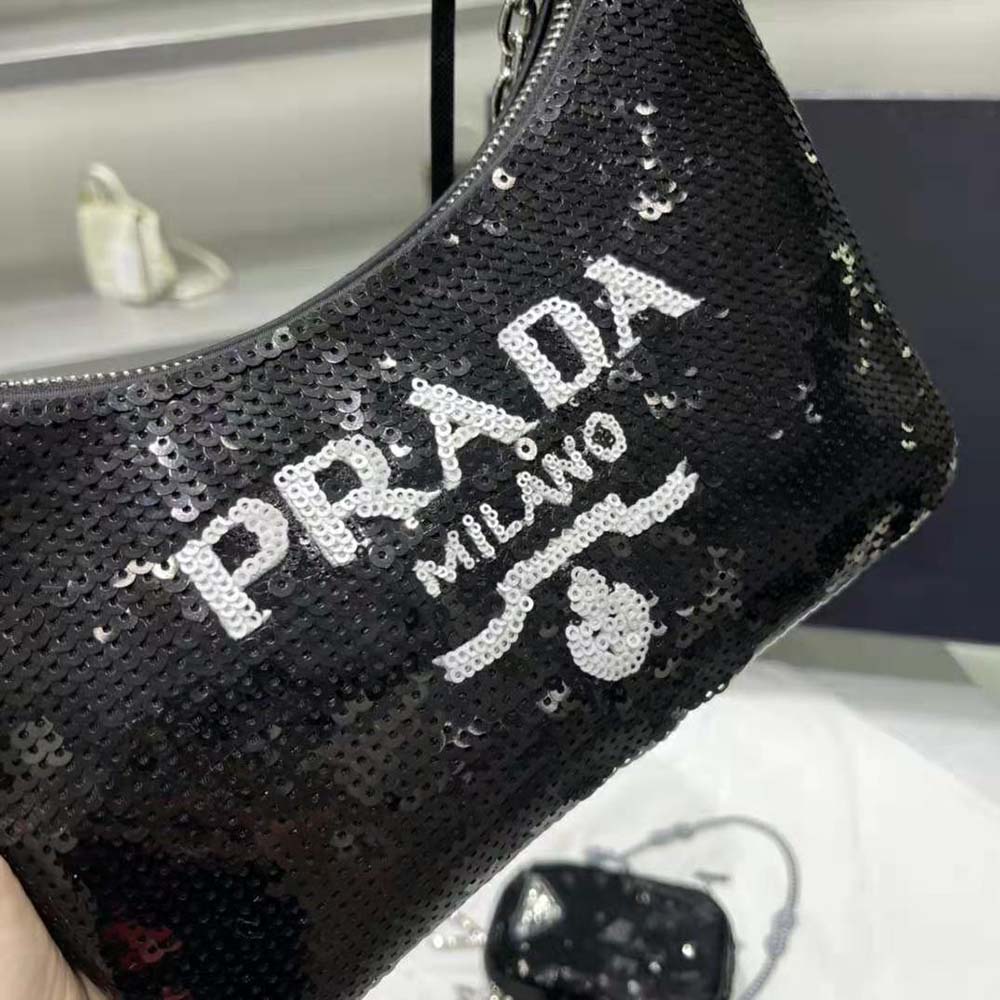 Prada Women Re-Edition 2000 Sequined Re-Nylon Mini-Bag-Black - image 9