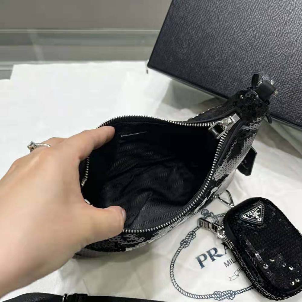 Prada Women Re-Edition 2000 Sequined Re-Nylon Mini-Bag-Black - image 8