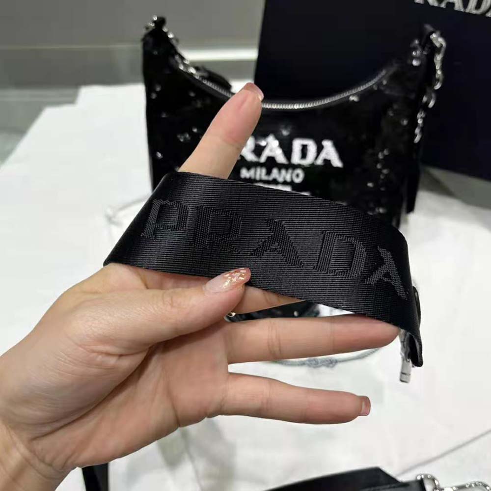 Prada Women Re-Edition 2000 Sequined Re-Nylon Mini-Bag-Black - image 4