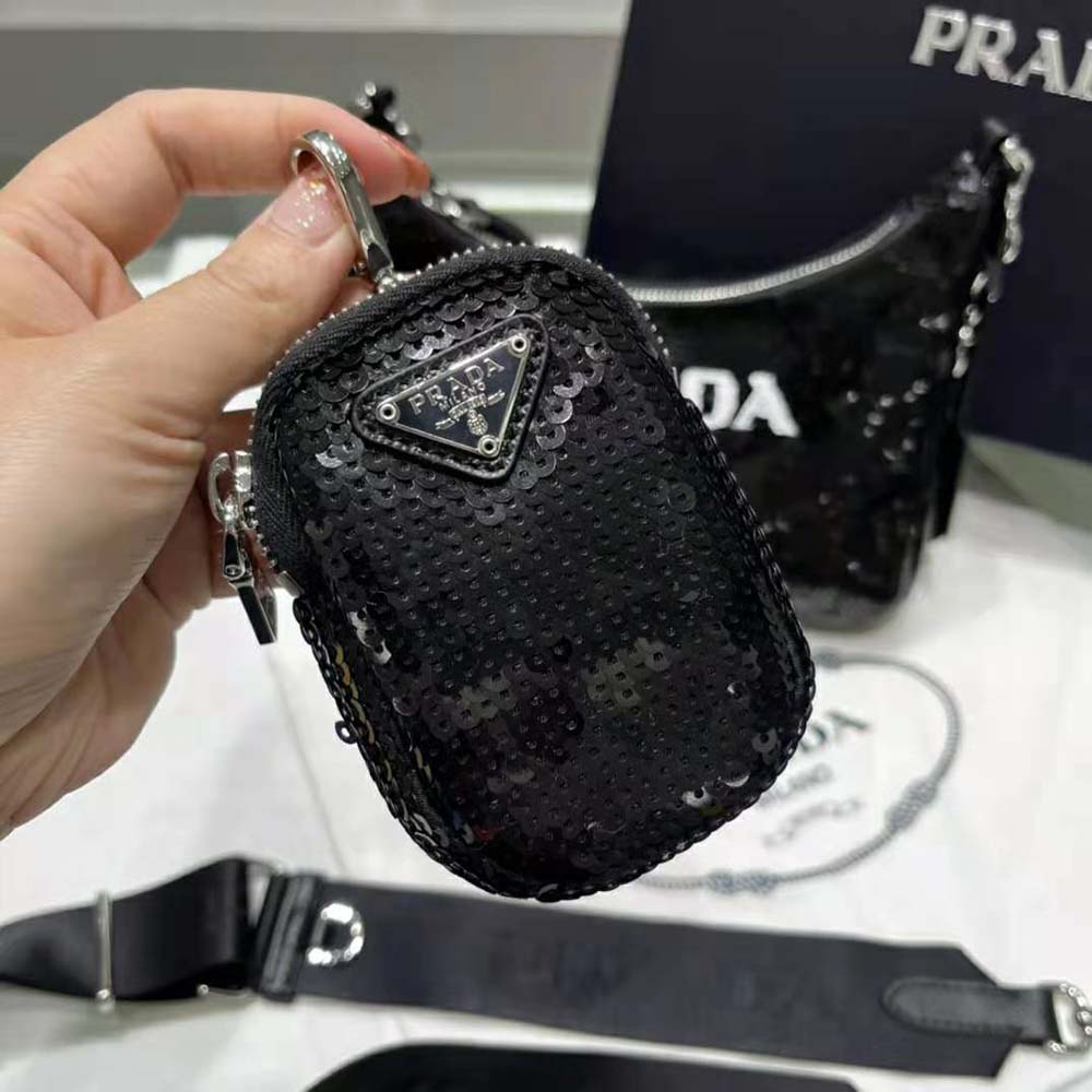 Prada Women Re-Edition 2000 Sequined Re-Nylon Mini-Bag-Black - image 6