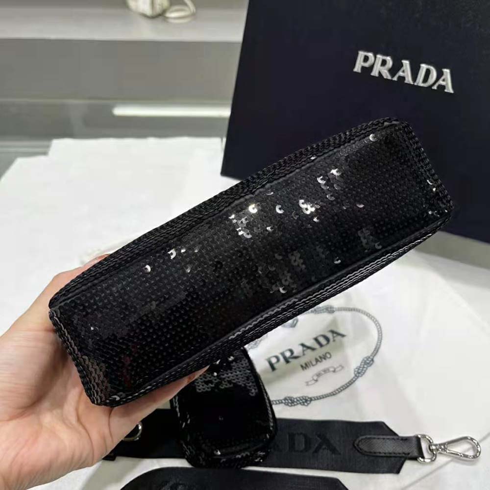 Prada Women Re-Edition 2000 Sequined Re-Nylon Mini-Bag-Black - image 5