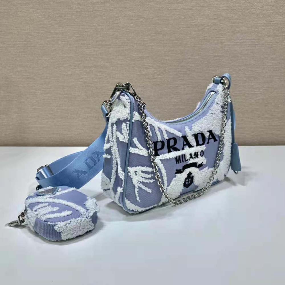 Prada Women Re-Edition 2006 Embroidered Drill Shoulder Bag-Blue - image 4