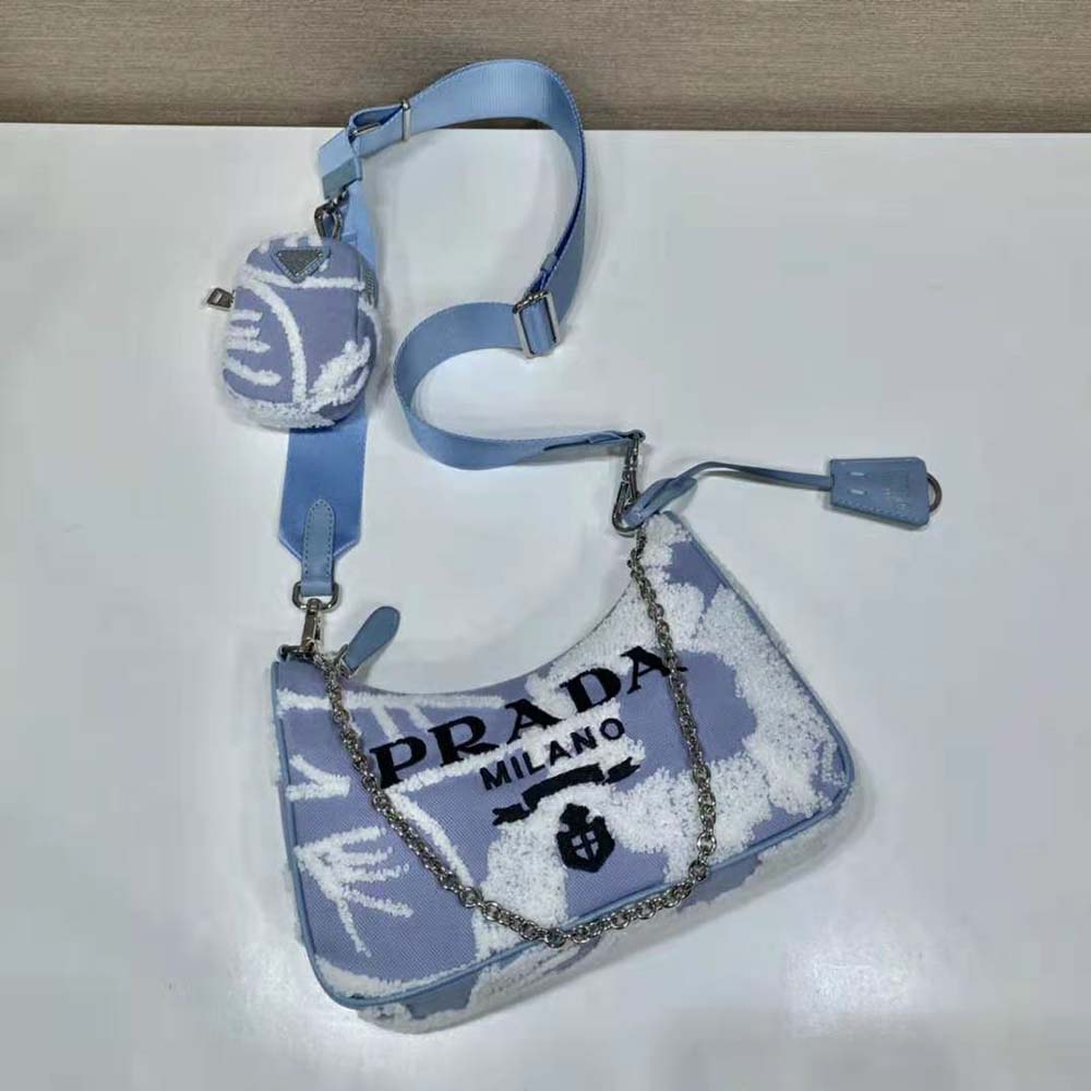 Prada Women Re-Edition 2006 Embroidered Drill Shoulder Bag-Blue - image 5