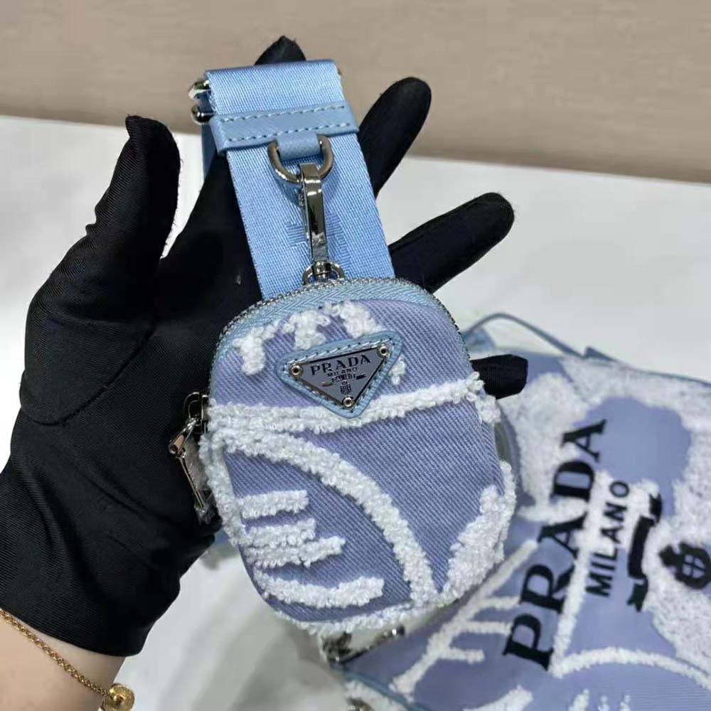 Prada Women Re-Edition 2006 Embroidered Drill Shoulder Bag-Blue - image 8