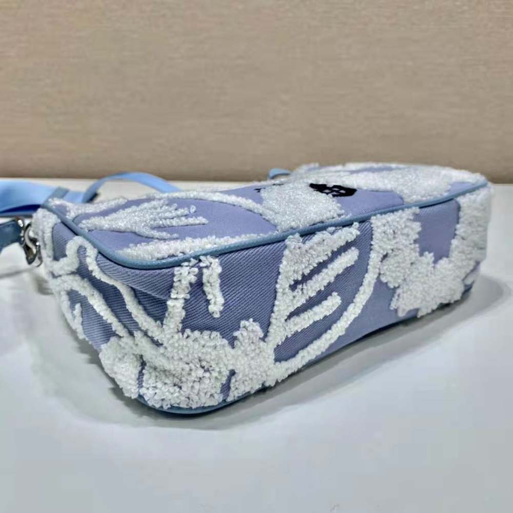Prada Women Re-Edition 2006 Embroidered Drill Shoulder Bag-Blue - image 6
