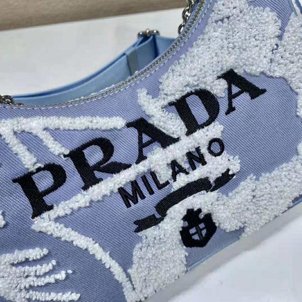 Prada Women Re-Edition 2006 Embroidered Drill Shoulder Bag-Blue - image 7