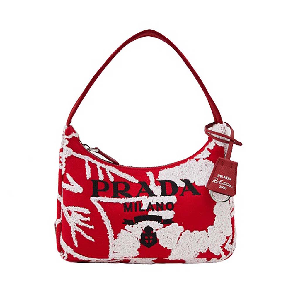 Front view of Prada Women Re-Edition 2006 Embroidered Drill Mini Bag-Red