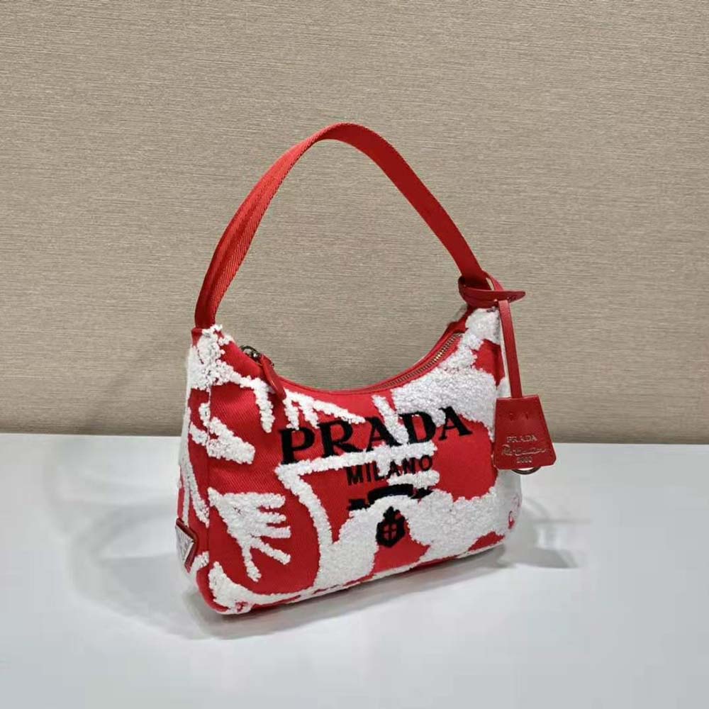 Prada Women Re-Edition 2006 Embroidered Drill Mini Bag-Red - image 4