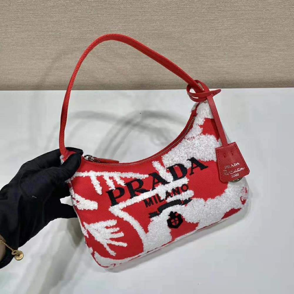 Prada Women Re-Edition 2006 Embroidered Drill Mini Bag-Red - image 5