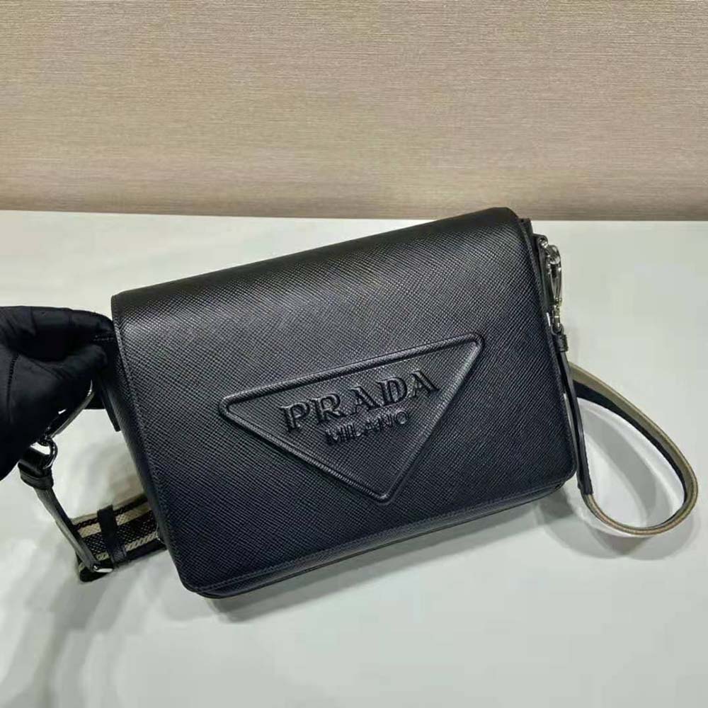 Prada Men Saffiano Leather Shoulder Bag with Sleek-Black - image 4
