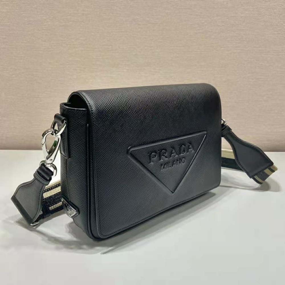 Prada Men Saffiano Leather Shoulder Bag with Sleek-Black - image 5