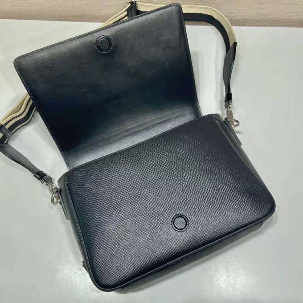 Prada Men Saffiano Leather Shoulder Bag with Sleek-Black - image 7