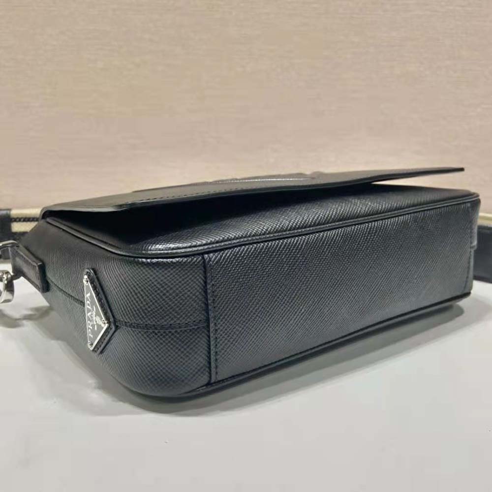 Prada Men Saffiano Leather Shoulder Bag with Sleek-Black - image 6