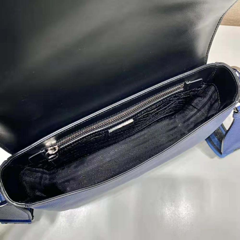 Prada Men Saffiano Leather Shoulder Bag with Sleek-Navy - image 7
