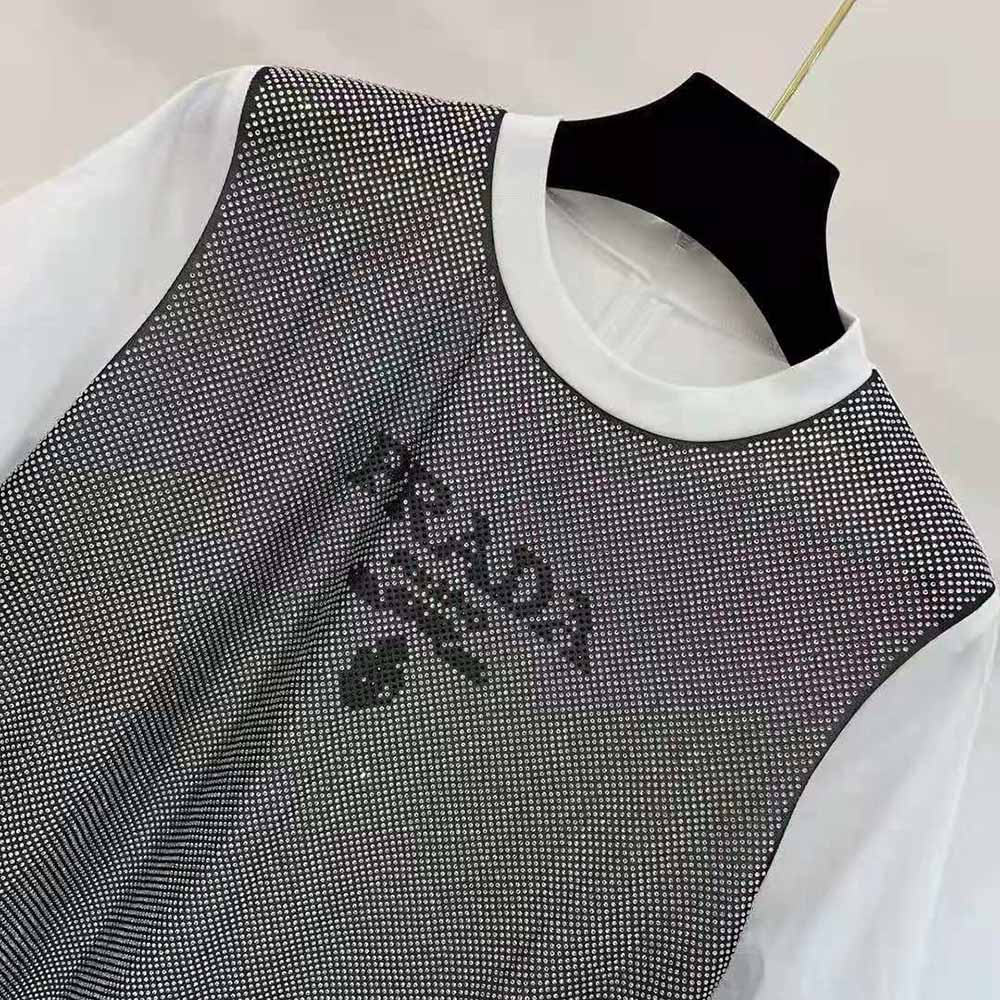 Prada Women Studded Chiffon and Jersey T-shirt-White - image 4