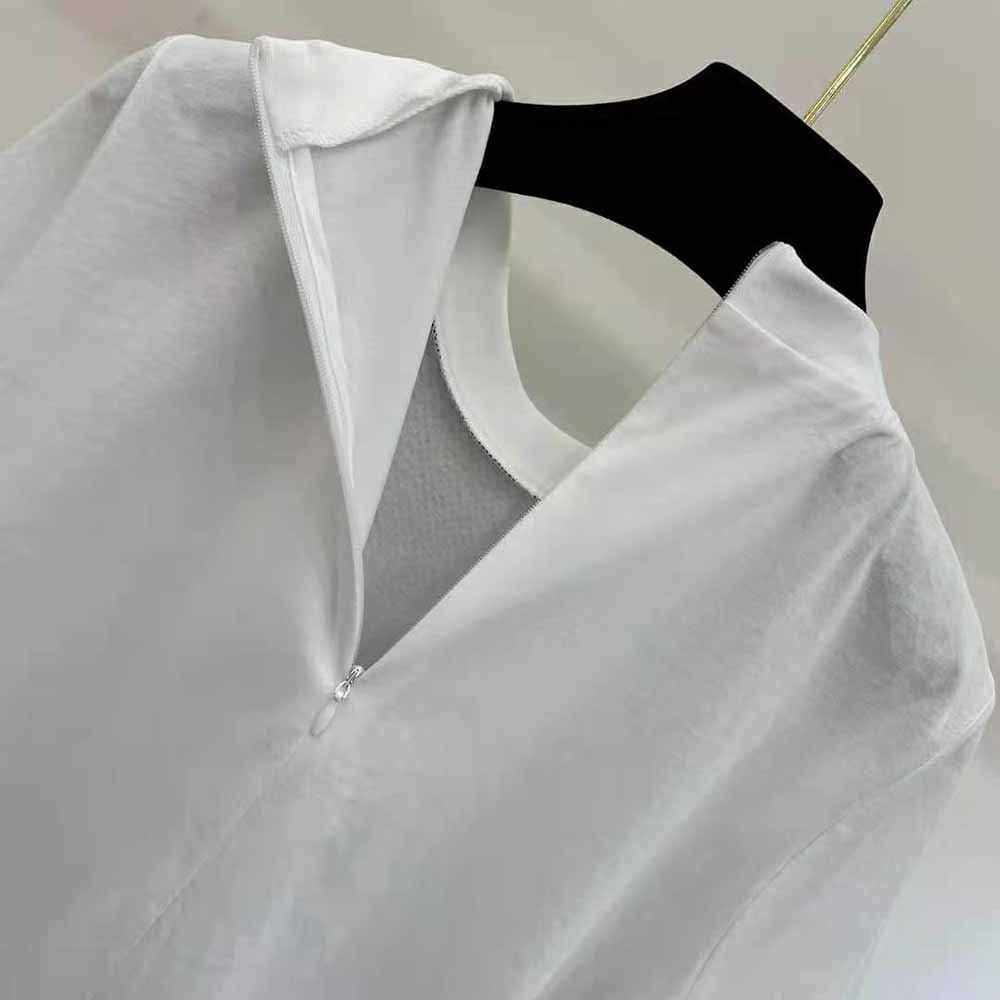 Prada Women Studded Chiffon and Jersey T-shirt-White - image 8