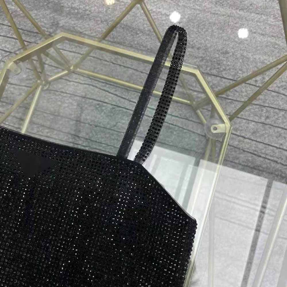Prada Women Tulle Crop Top with Crystals-Black - image 6