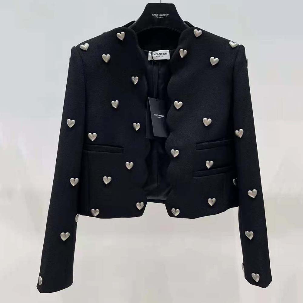 Side angle highlighting silhouette of Saint Laurent YSL Women Cropped Jacket