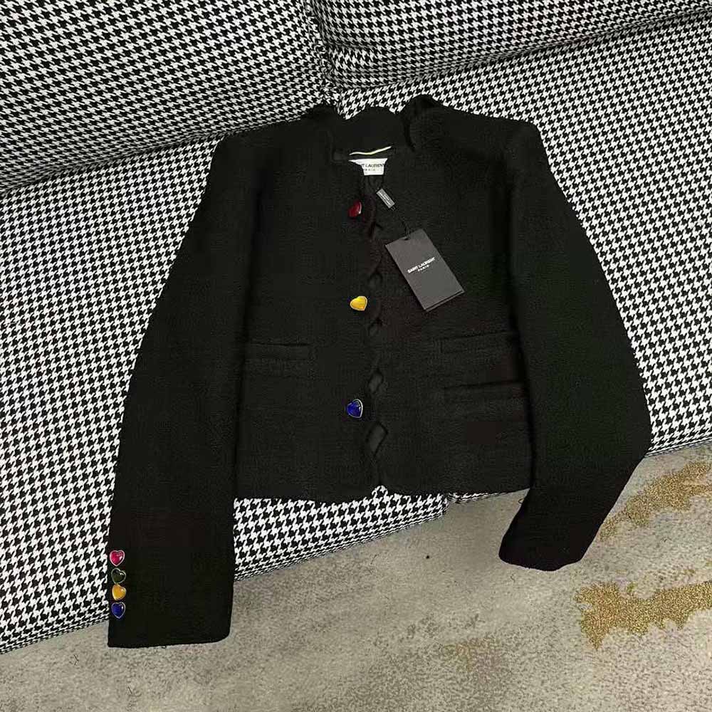 Saint Laurent YSL Women Cropped Jacket in Boucle Tweed - image 4
