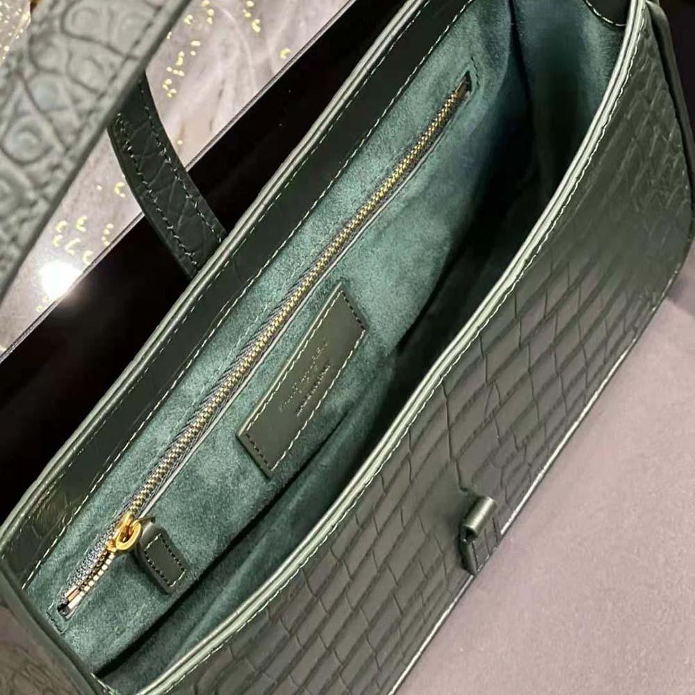 Saint Laurent YSL Women Le 5 A 7 Hobo Bag in Crocodile-Embossed Leather-Green - image 8