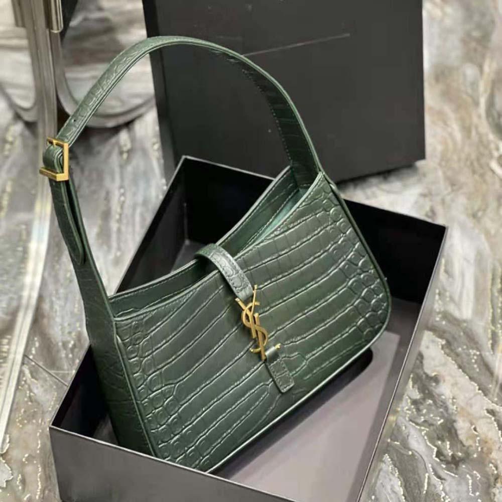 Saint Laurent YSL Women Le 5 A 7 Hobo Bag in Crocodile-Embossed Leather-Green - image 4
