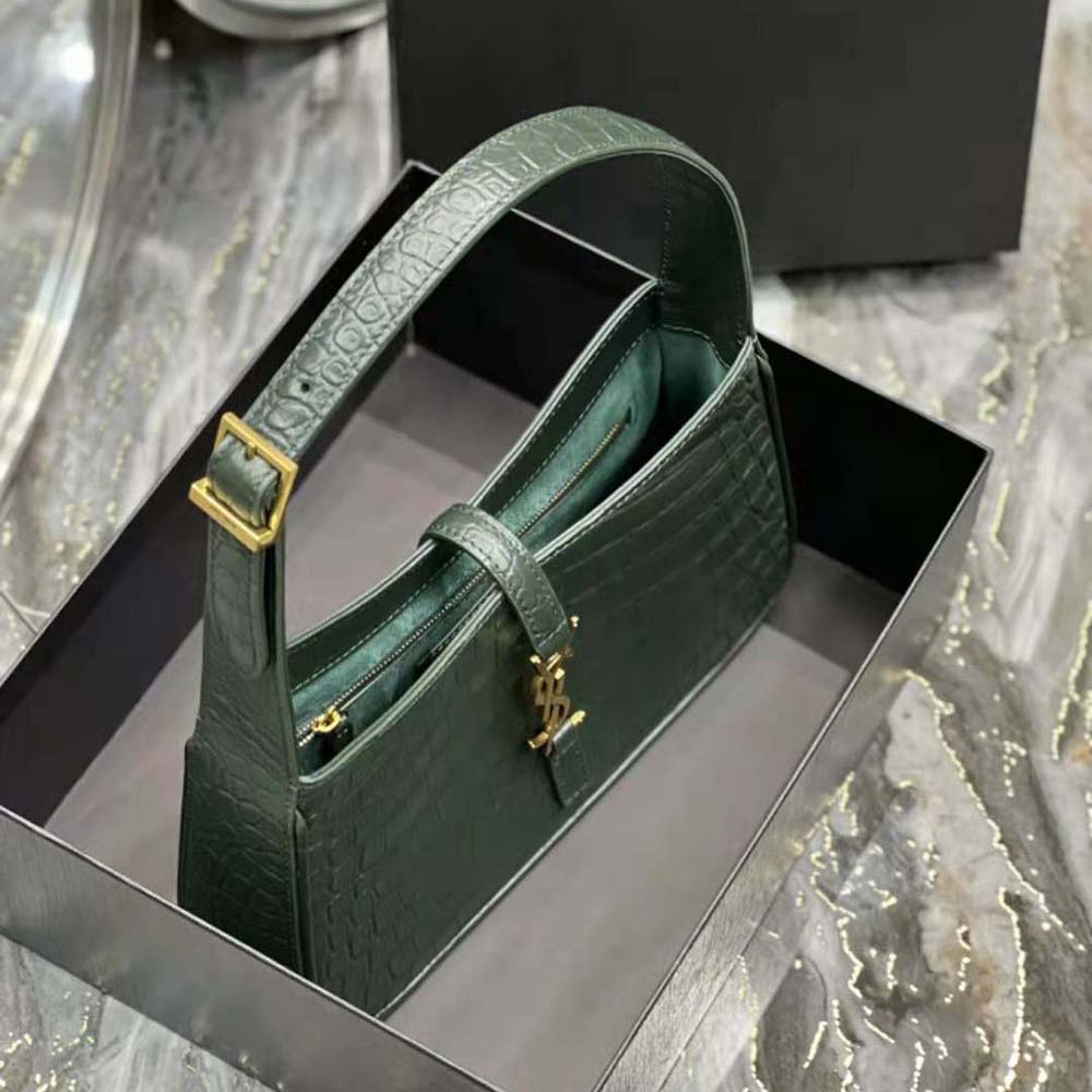 Saint Laurent YSL Women Le 5 A 7 Hobo Bag in Crocodile-Embossed Leather-Green - image 7
