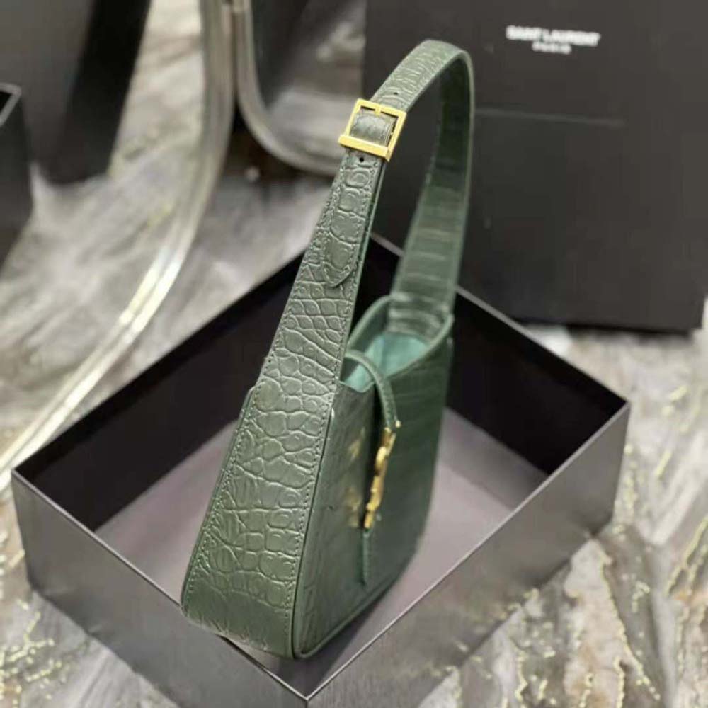 Saint Laurent YSL Women Le 5 A 7 Hobo Bag in Crocodile-Embossed Leather-Green - image 6