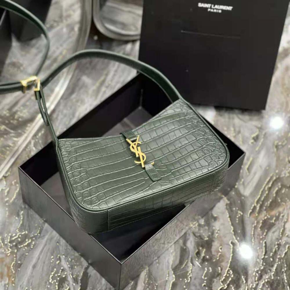 Side angle showing spacious silhouette of Saint Laurent YSL Women Le 5 A 7 Hobo Bag