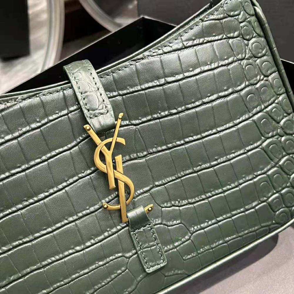 Saint Laurent YSL Women Le 5 A 7 Hobo Bag in Crocodile-Embossed Leather-Green - image 9