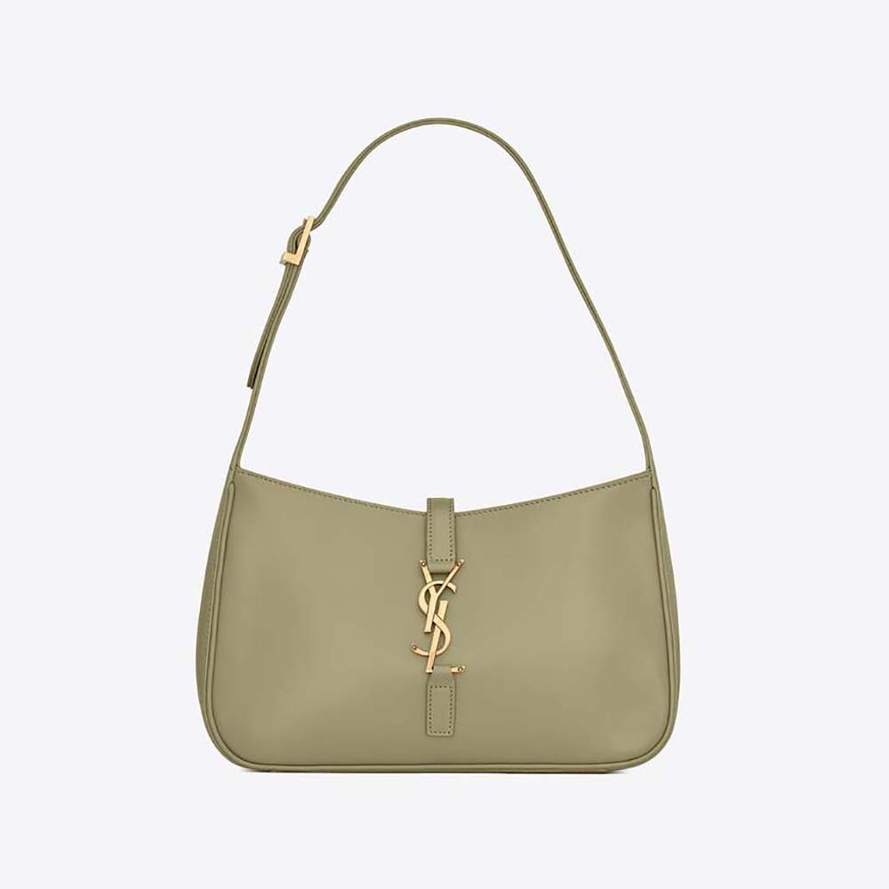 Front view of Saint Laurent YSL Women Le 5 A 7 Hobo Bag green leather