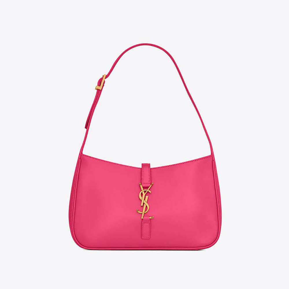 Front angle view of Saint Laurent YSL Women Le 5 A 7 Hobo Bag in Rose leather