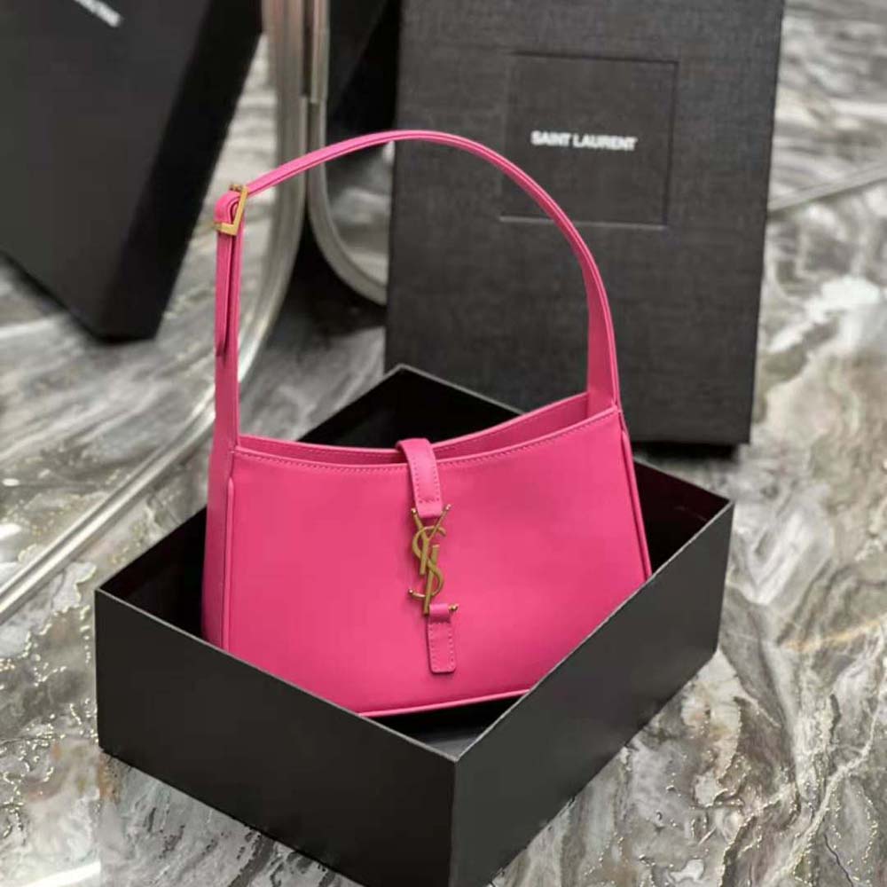 Side profile showing curved silhouette of Saint Laurent YSL Women Le 5 A 7 Hobo Bag