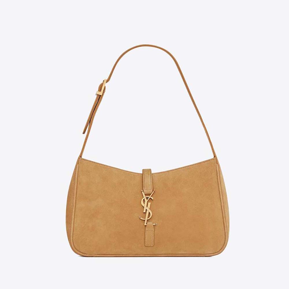 Front view of Saint Laurent YSL Women Le 5 A 7 Hobo Bag in Suede-Brown