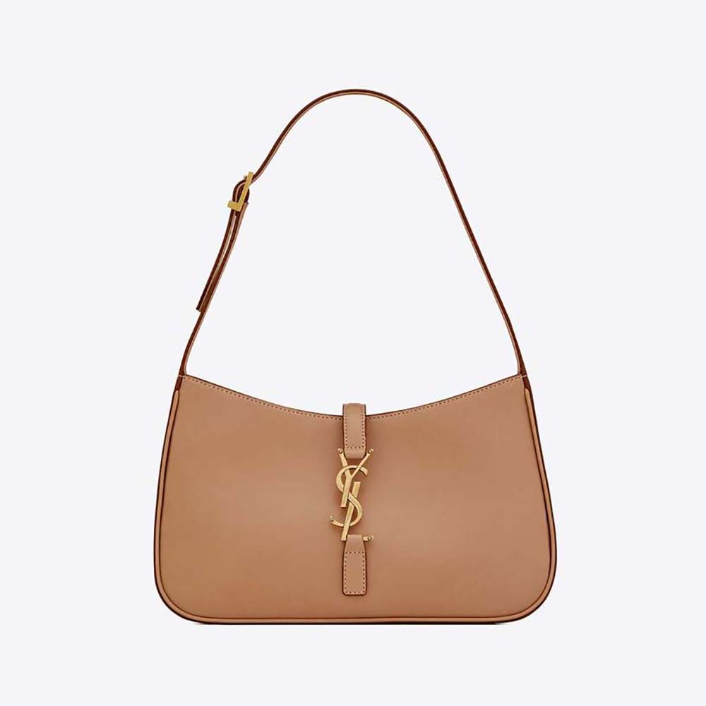 Front view of Saint Laurent YSL Women Le 5 A 7 Hobo Bag in sandy leather