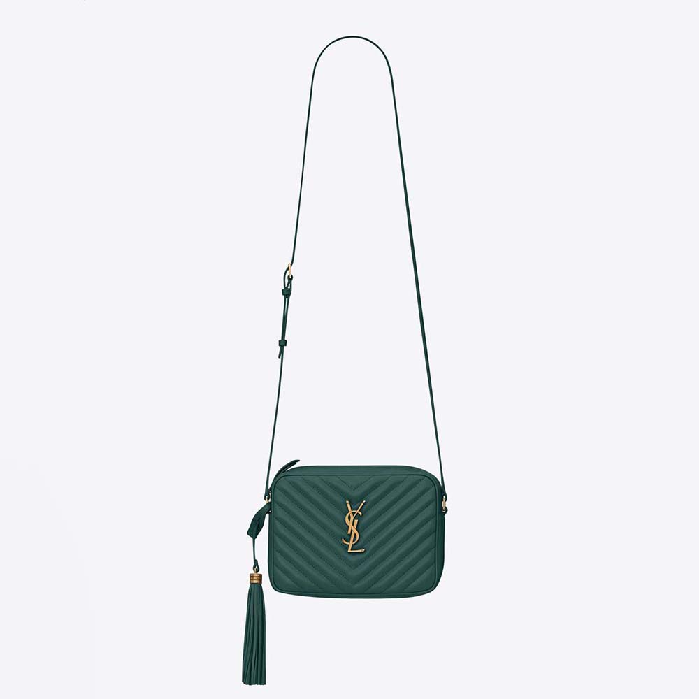 Saint Laurent YSL Women Lou Camera Bag in Supple Quilted Leather-Dark Green