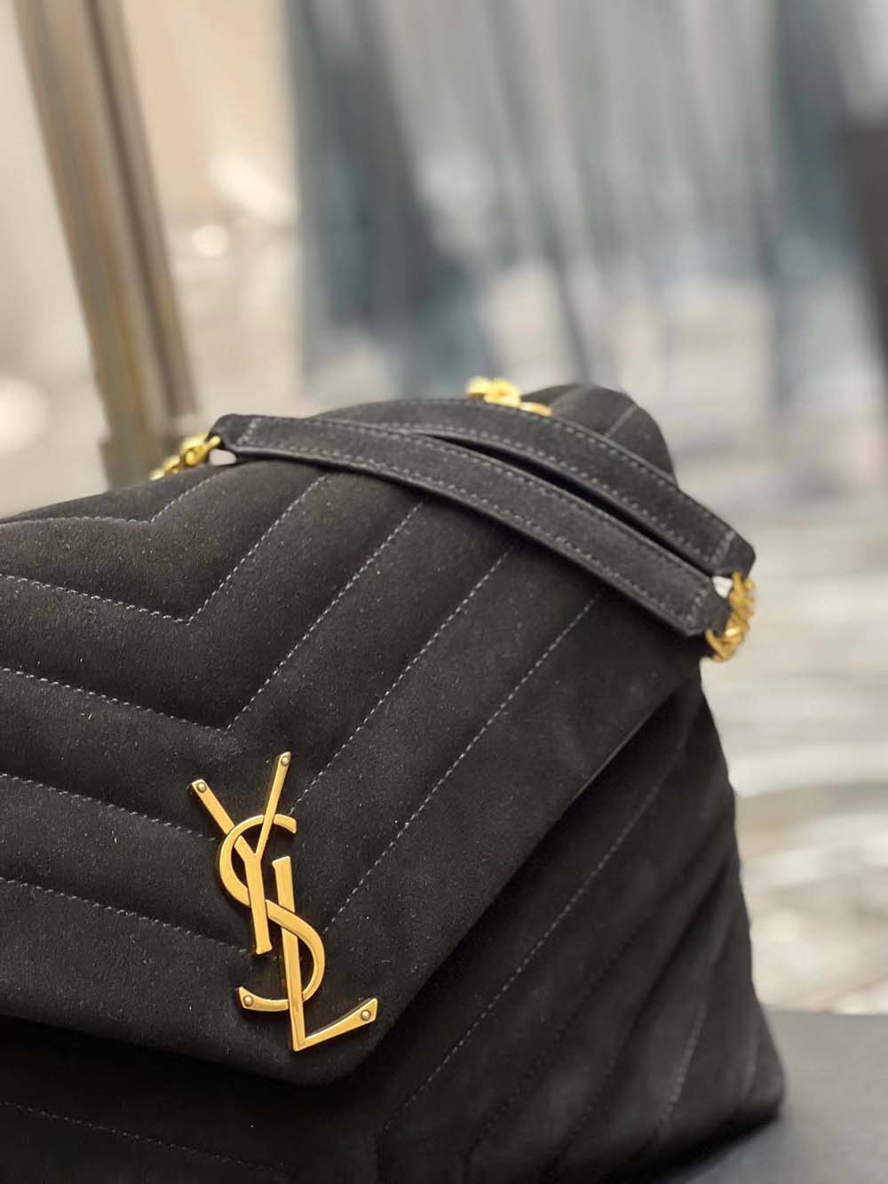Saint Laurent YSL Women Loulou Medium in Matelassé Y Suede-Black - image 6