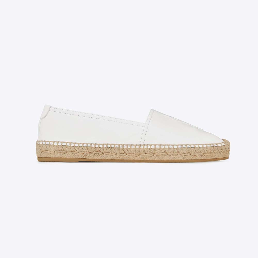 Side view of Saint Laurent YSL Women Monogram Espadrilles in Lambskin-White