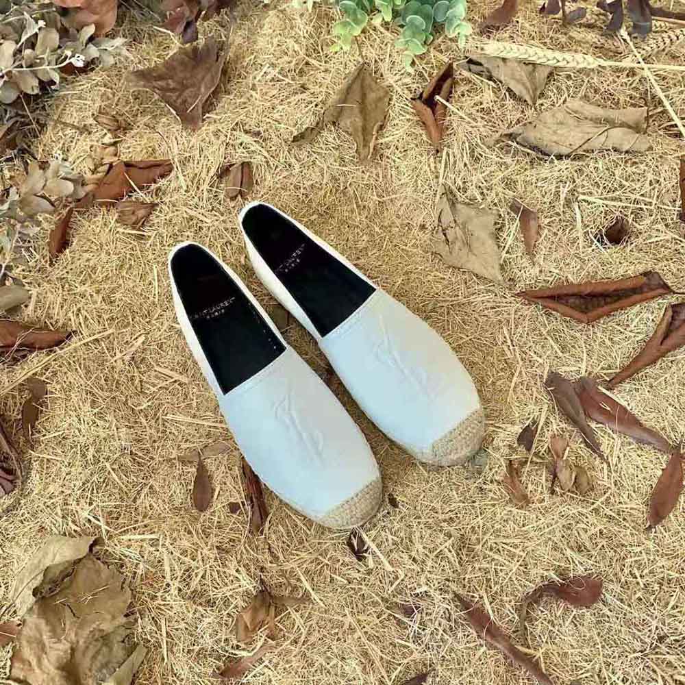 Saint Laurent YSL Women Monogram Espadrilles in Lambskin-White - image 4