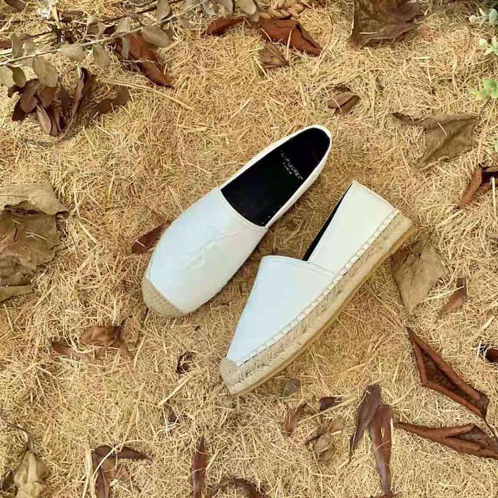 Saint Laurent YSL Women Monogram Espadrilles in Lambskin-White - image 8