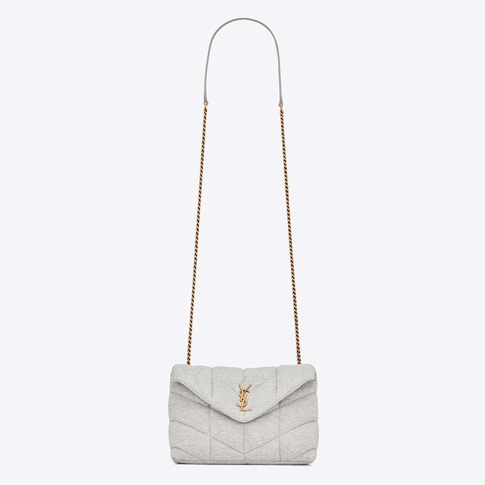 Front view of Saint Laurent YSL Women Puffer Toy Bag in Silver