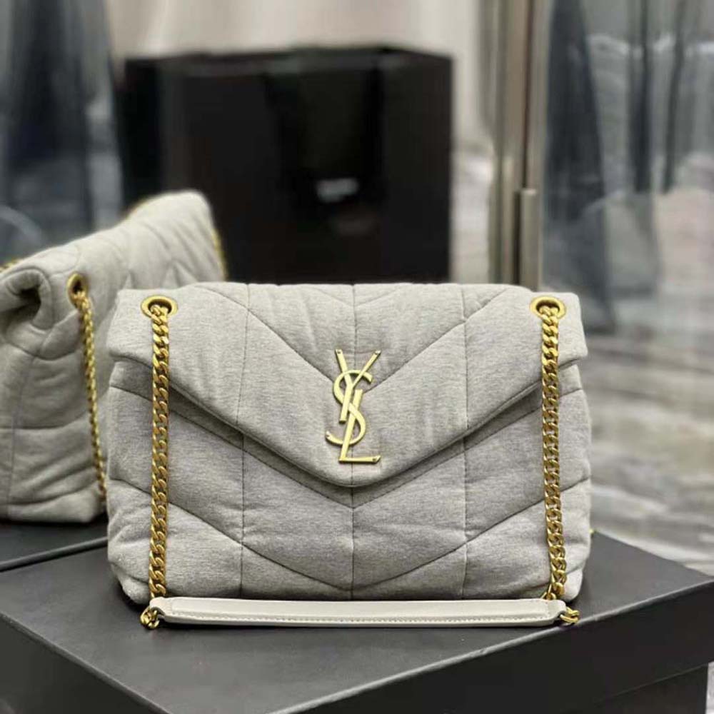 Close-up of silver YSL hardware on Saint Laurent YSL Women Puffer Toy Bag