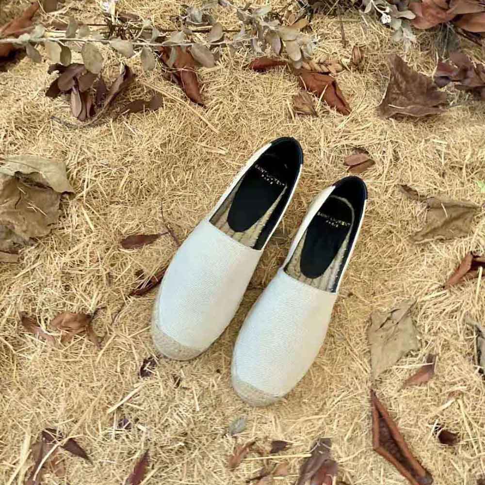 Top view showing slip-on design of Saint Laurent embroidered espadrilles