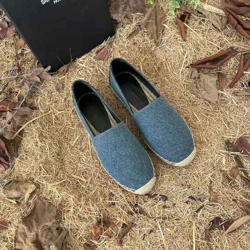 Top view showing braided jute sole on Saint Laurent YSL espadrilles