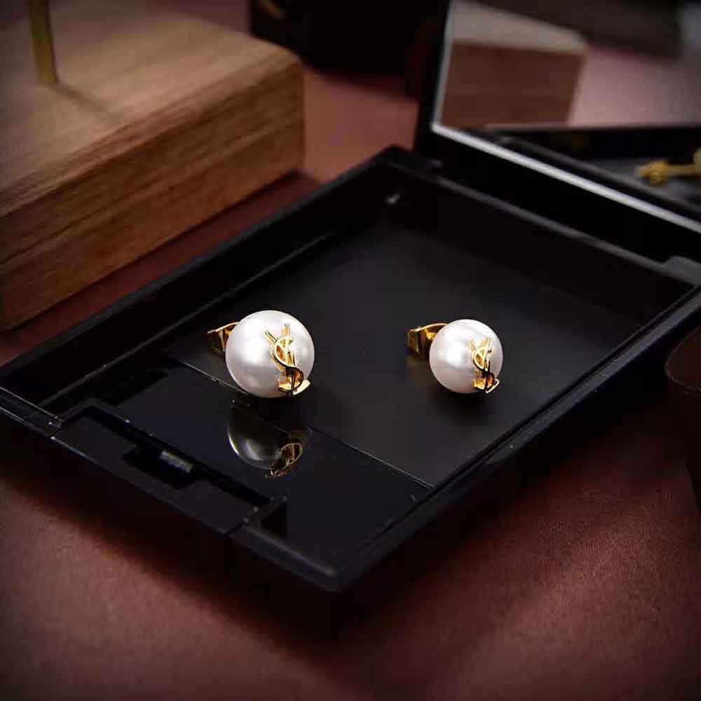 Saint Laurent YSL Women Ysl Pearl Earrings in Metal - image 5